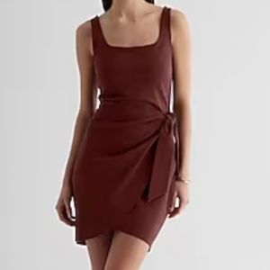 Express Body Contour Square Neck Wrap Front Mini Dress Raisin